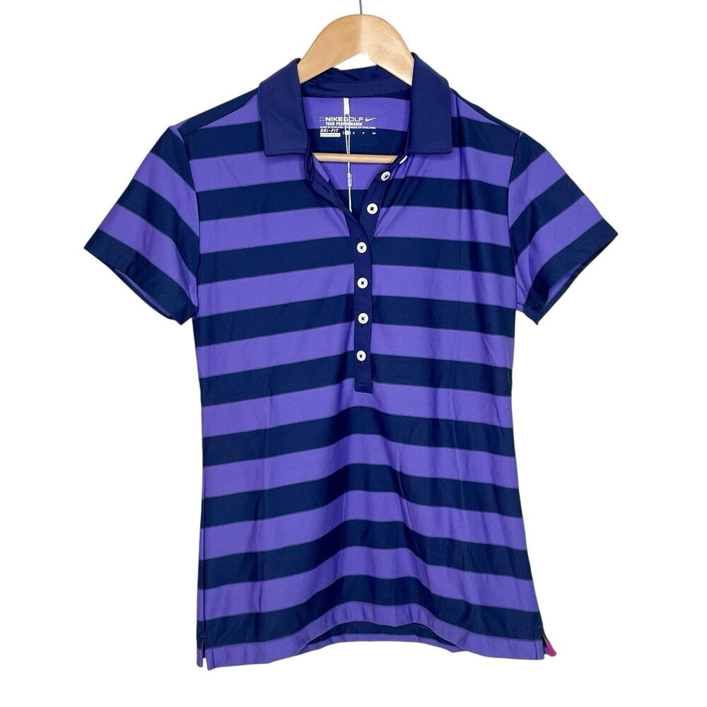 Nike Golf Polo Shirt Womens Small Tour Performance Purple Striped Active